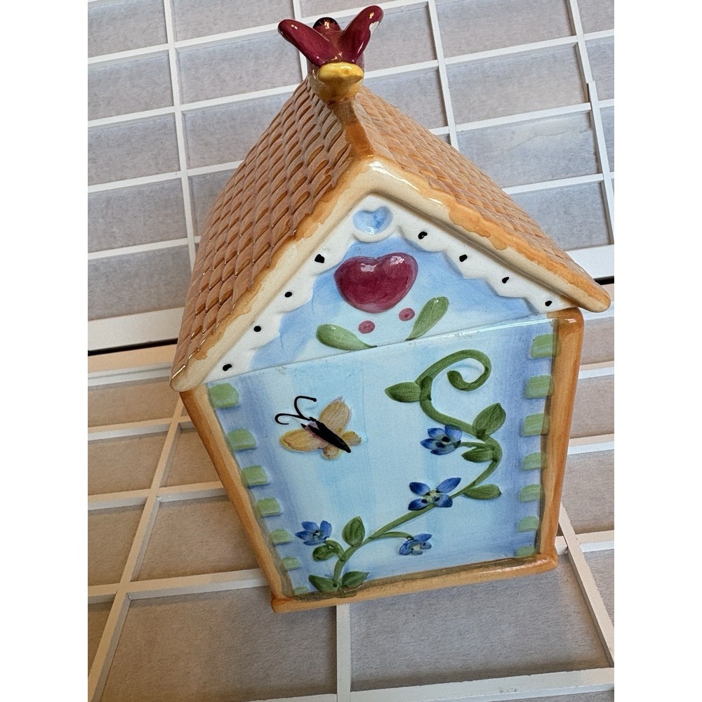 Vintage Kitchen 70's‎ Cottagecore Bird House Ceramic Village Cookie Jar Canister